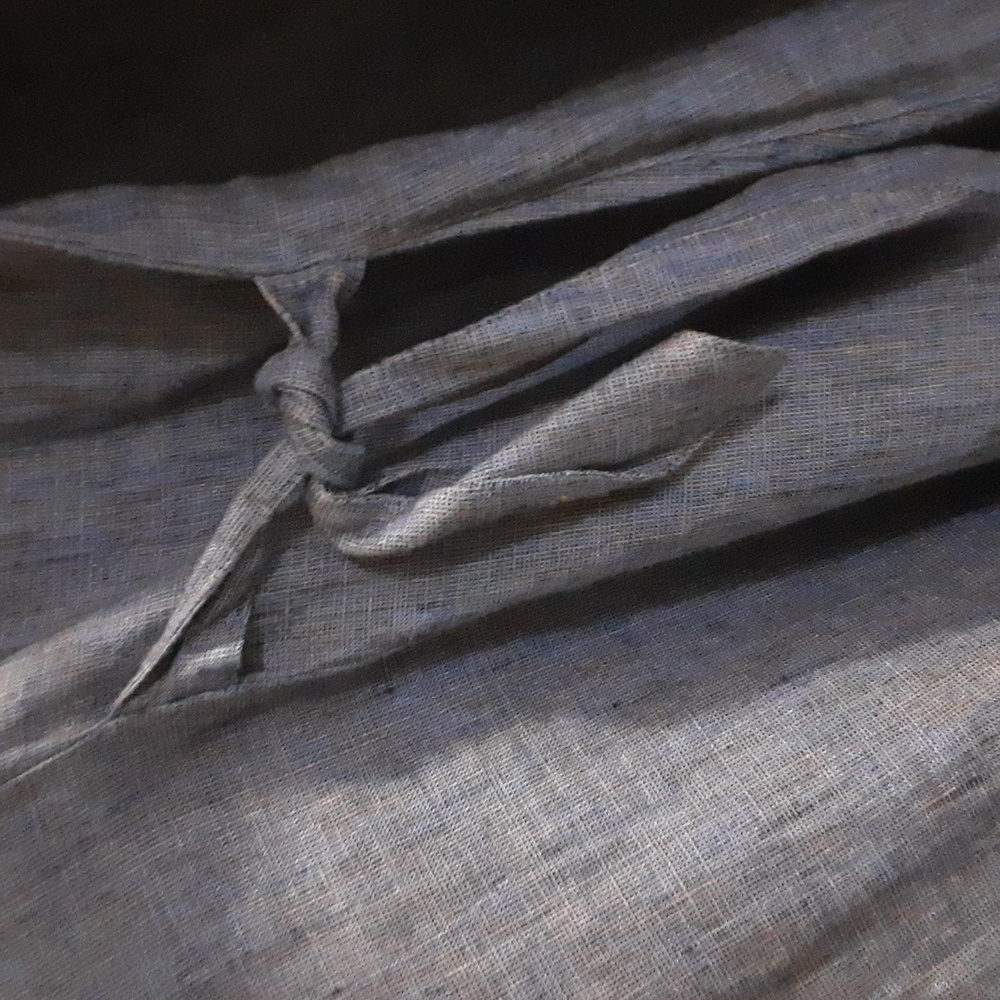 Flax Women's Purple/Teal Linen Blend Button-Up Artist Jacket - Picture 3 of 6